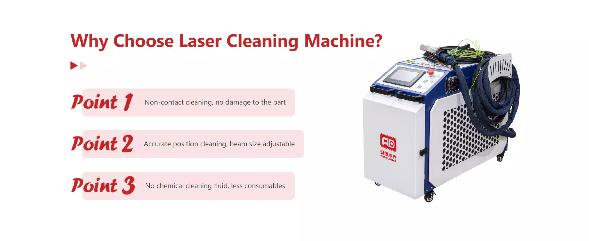 Laser cleaning machine offers non-contact cleaning for both organic and inorganic substances, such as rust, paint, and oil. Ideal for rust removal, relic restoration, and coating elimination.